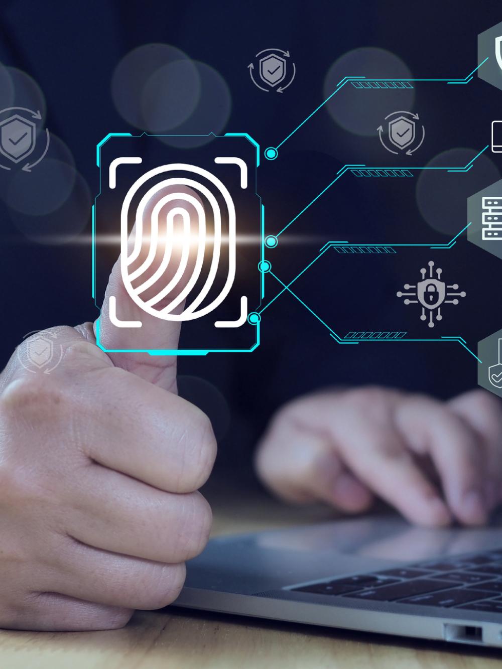 Cybersecurity and privacy to protect. Biometric cyber security system and access control concept. Access security personal data on scan fingerprint identification