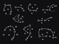 Sports tactical layout with player position and arrow, strategy diagrams
