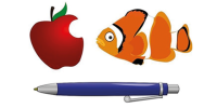 three random words: apple, fish and pen
